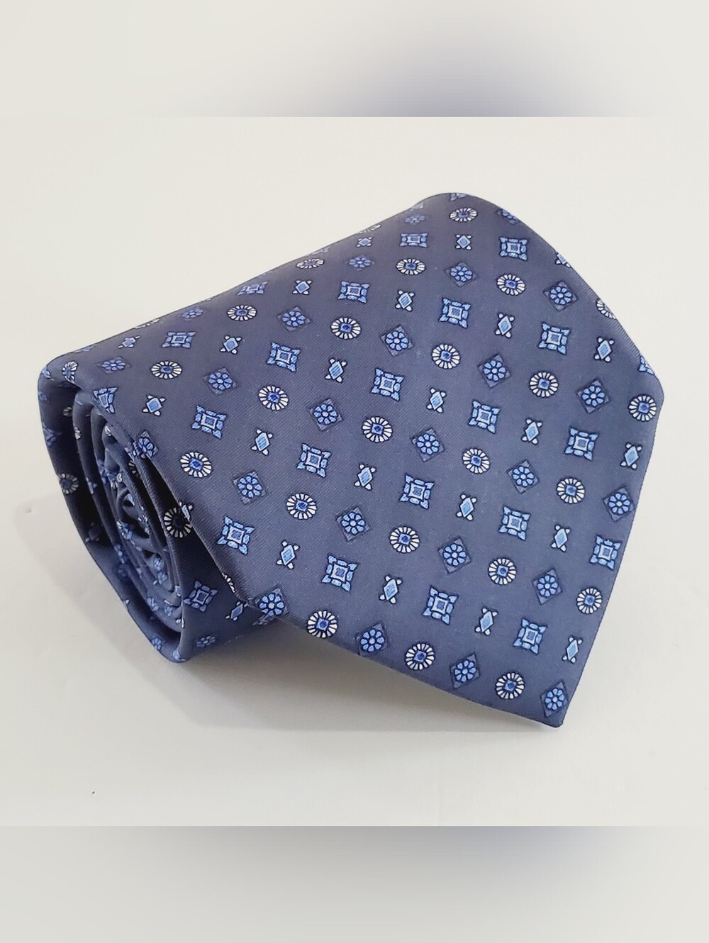 ZADI Andrew's Ties Blue Geometric Pattern Men's Italian Silk Neck Tie 60x3.75"